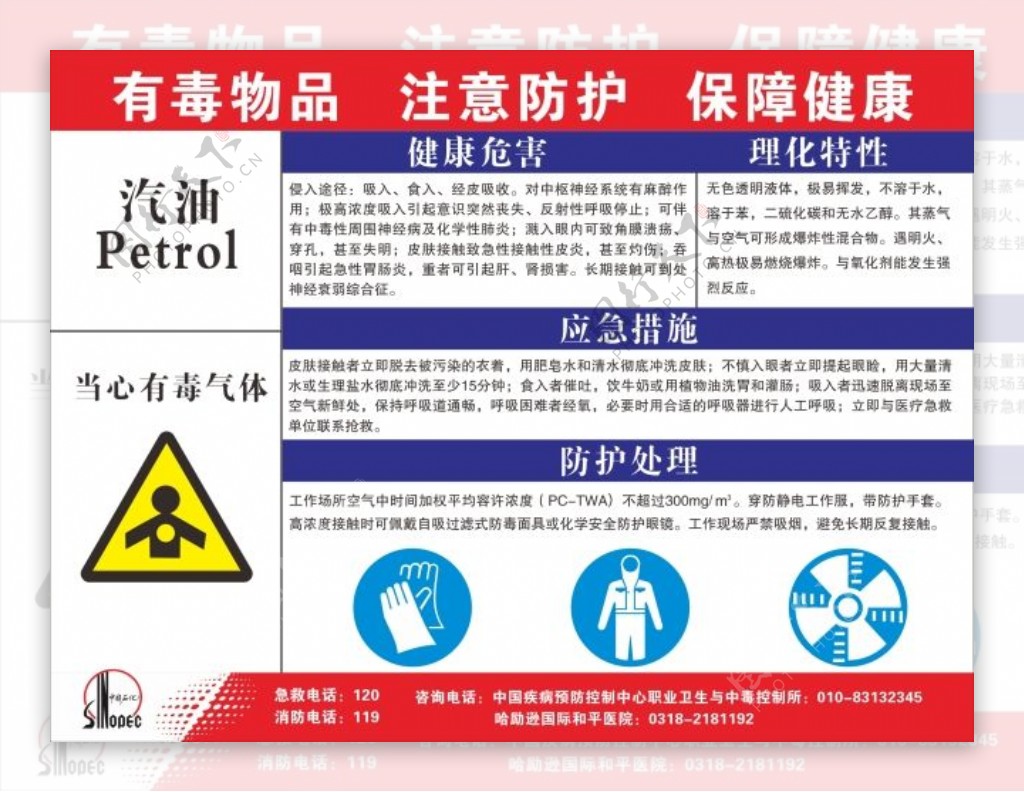 展板有毒物品有毒气体汽油防护标识