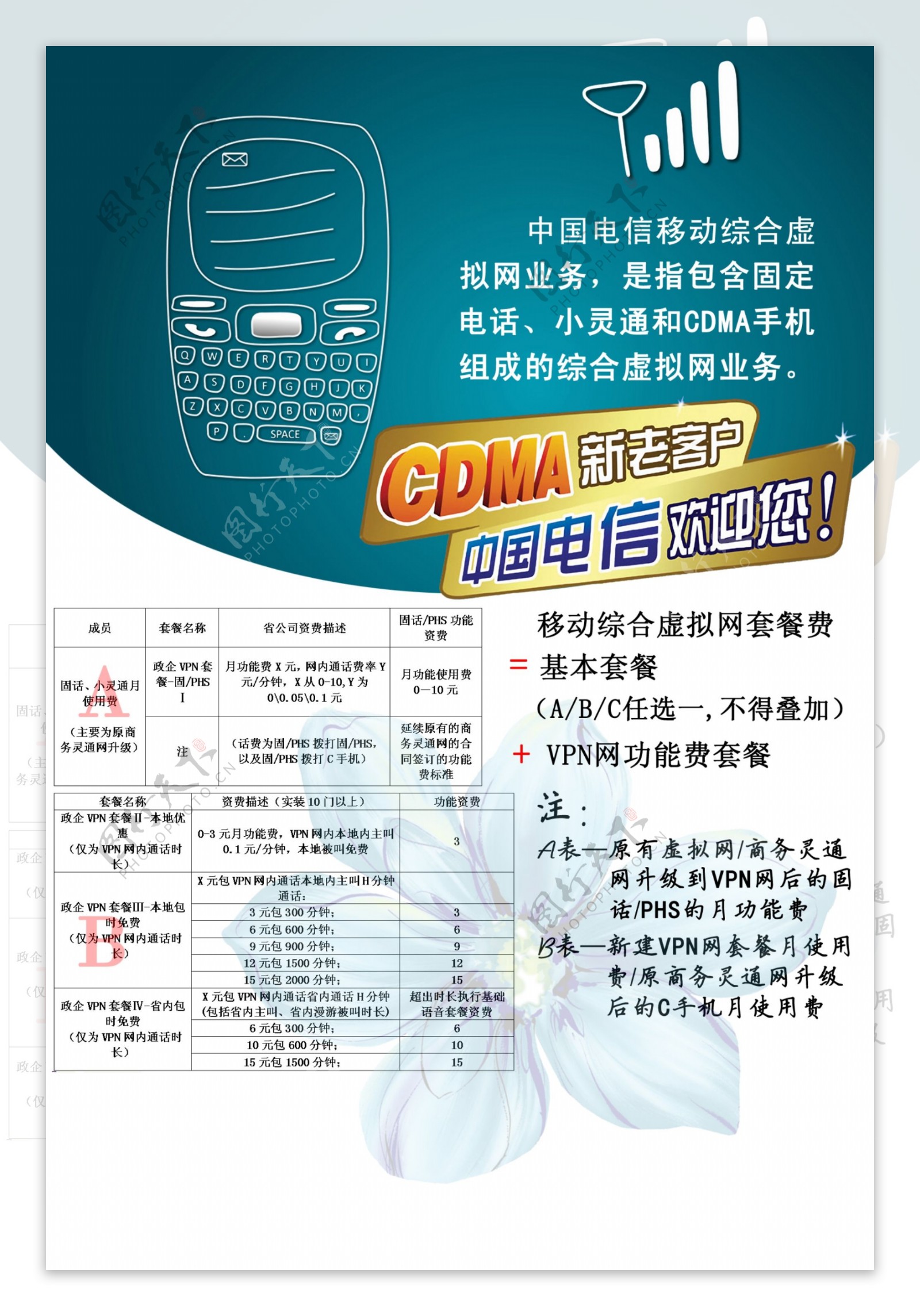六合电信cdma手机手册封底内页图片