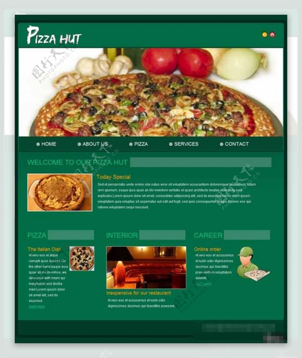 绿色比萨饼欢乐餐厅网页模板