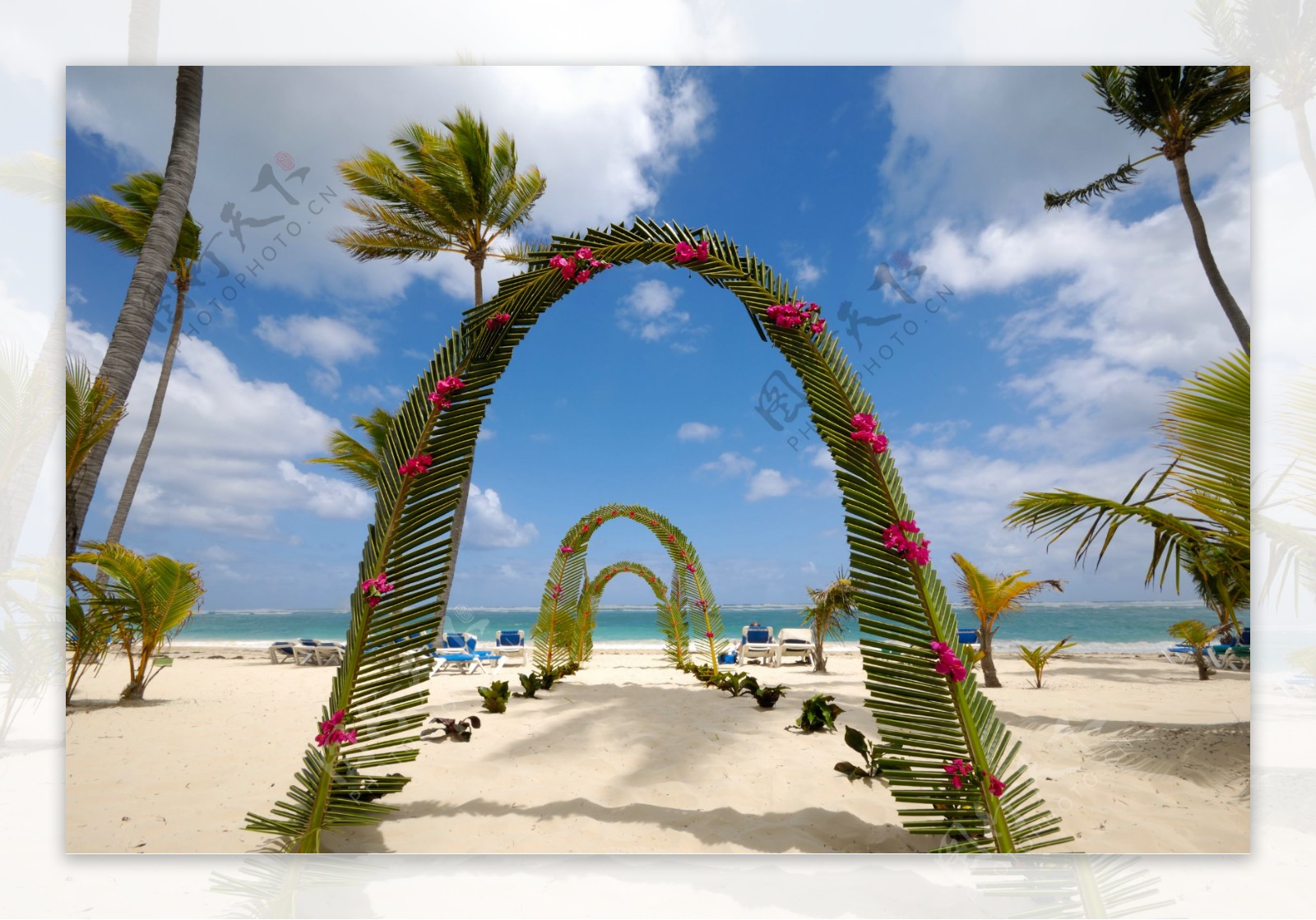 沙滩婚礼的拱门图片