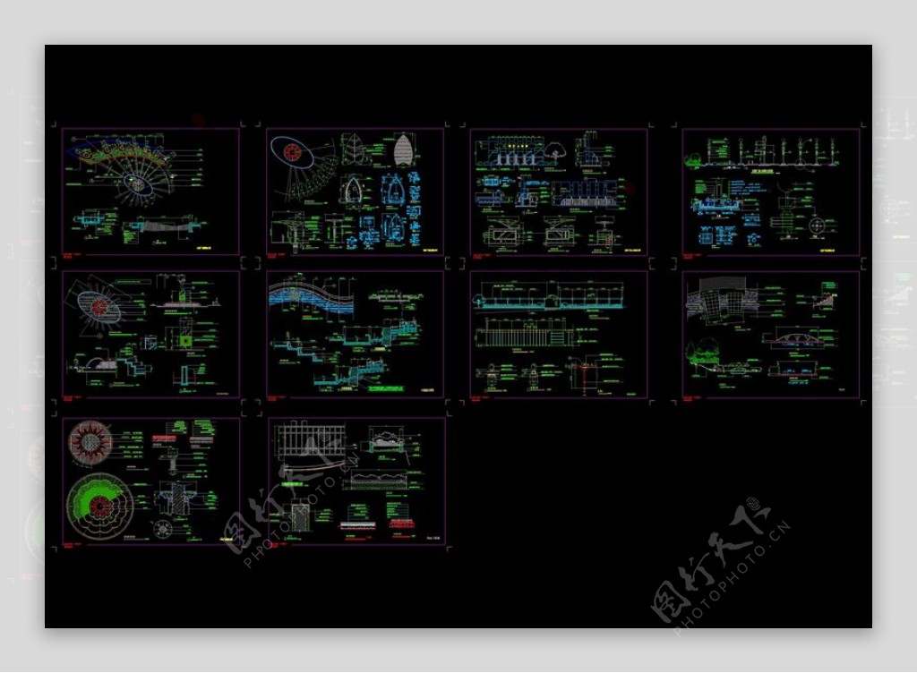 太阳广场景观施工图全套cad图纸