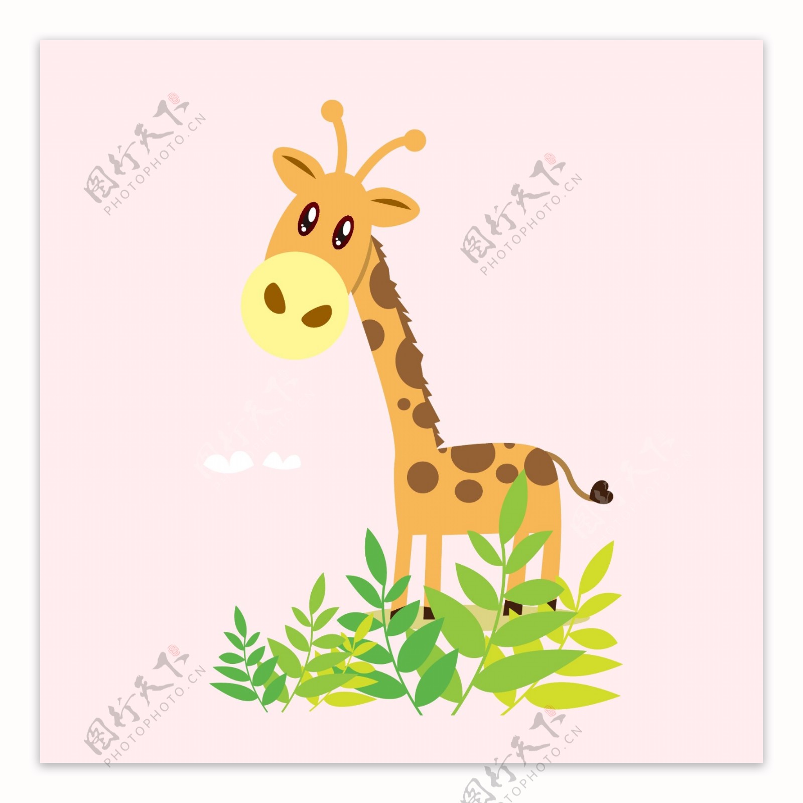 印花矢量图可爱卡通卡通动物长颈鹿植物免费素材