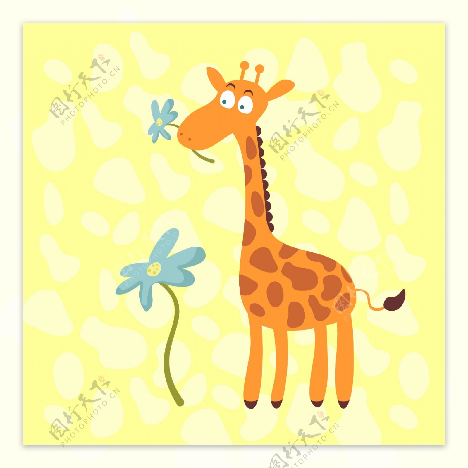 印花矢量图卡通卡通动物长颈鹿植物免费素材