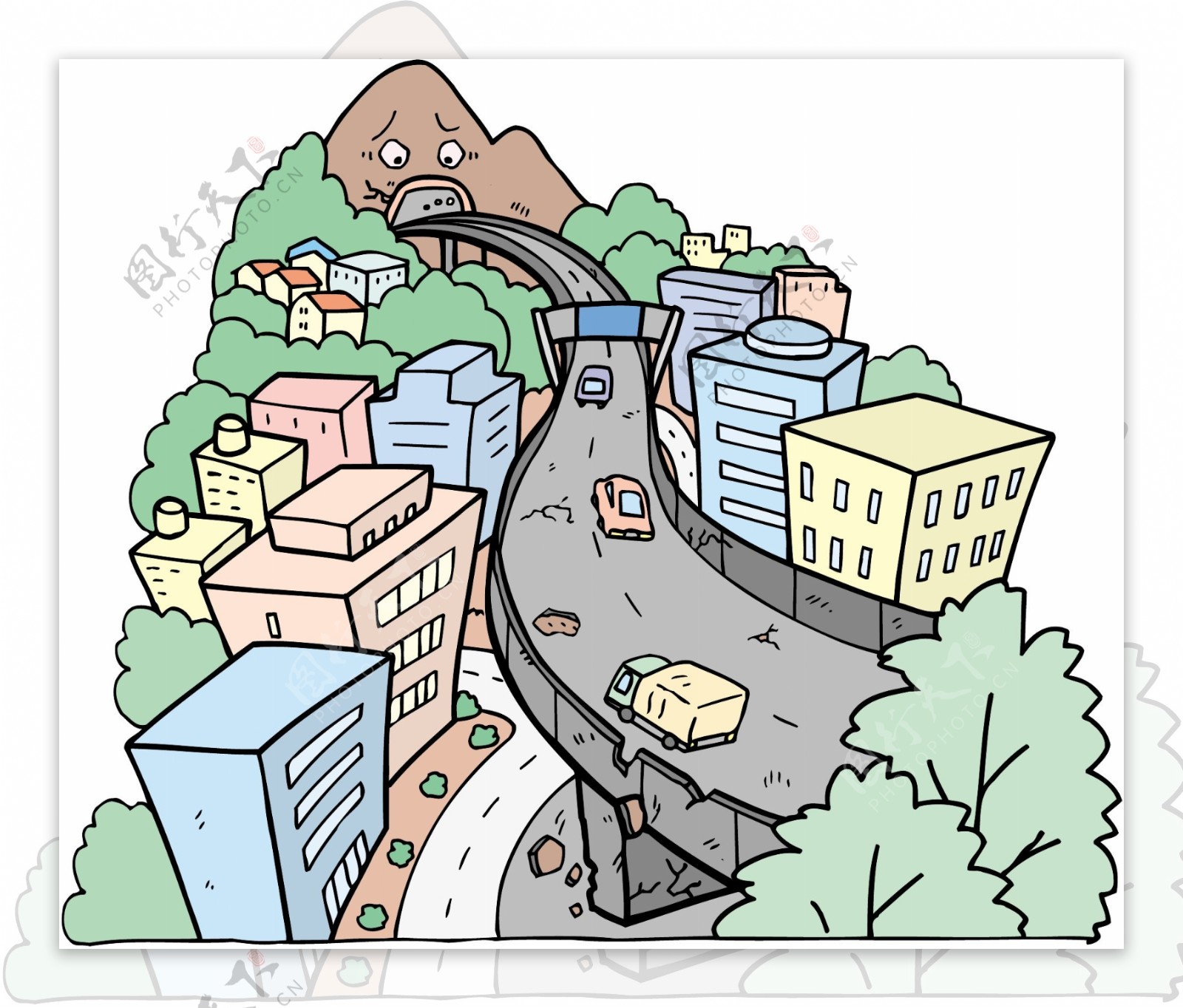 地震中的城市插画图片