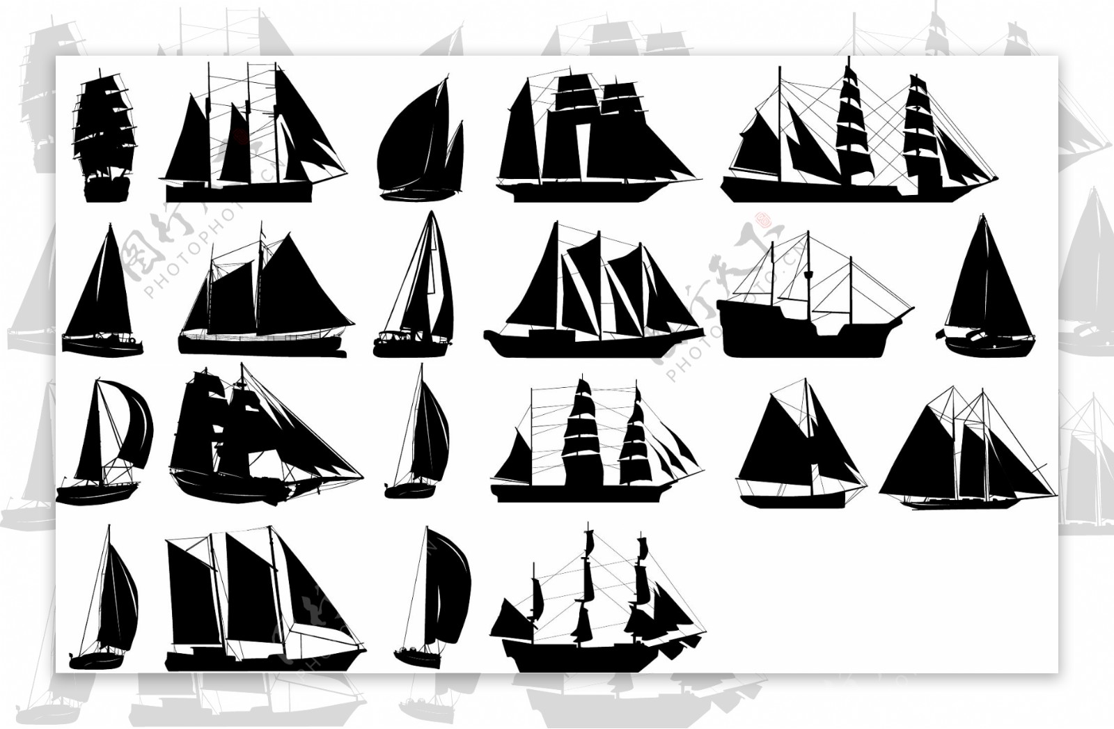 黑白帆船剪影图片