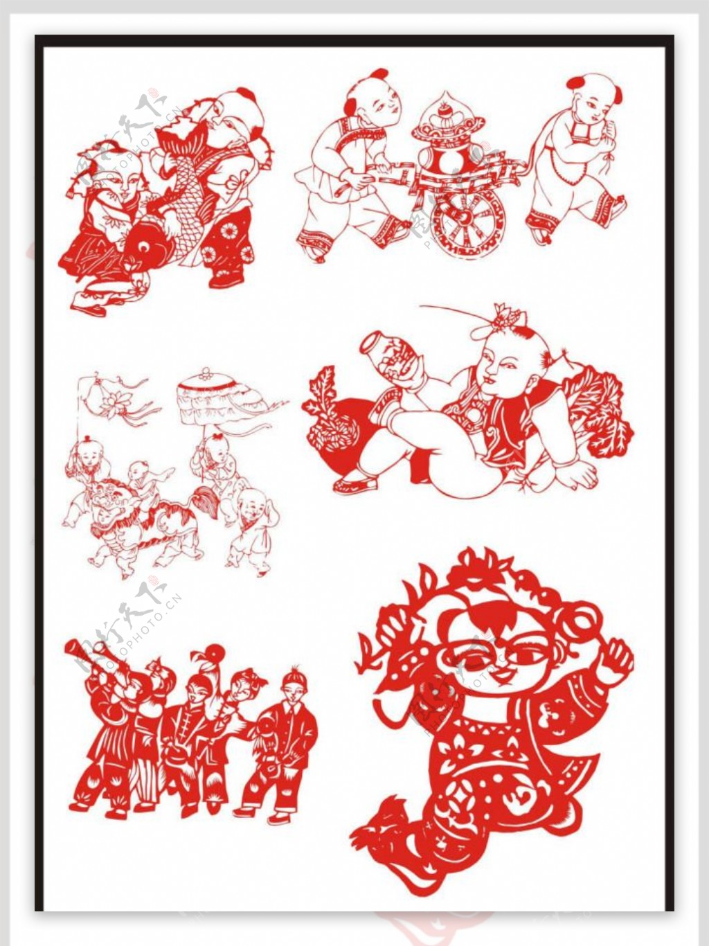 中国传统剪纸人物矢量素材