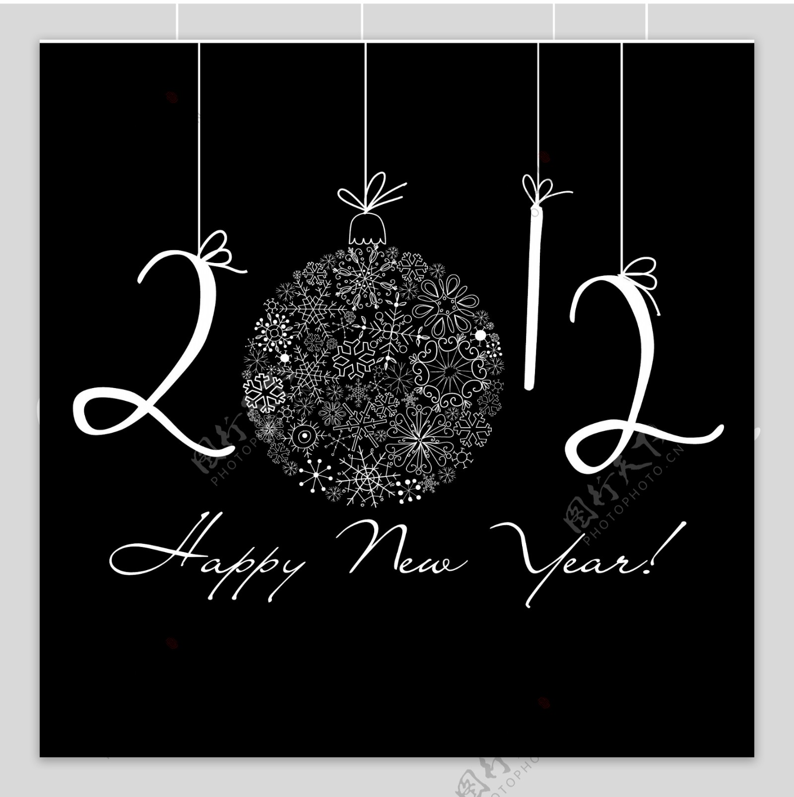 2012新年快乐背景黑色和白色的背景