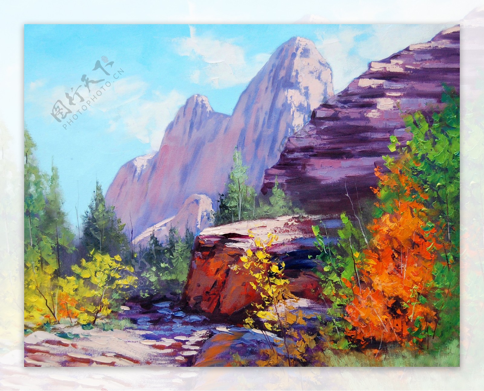 油画峡谷景色图片
