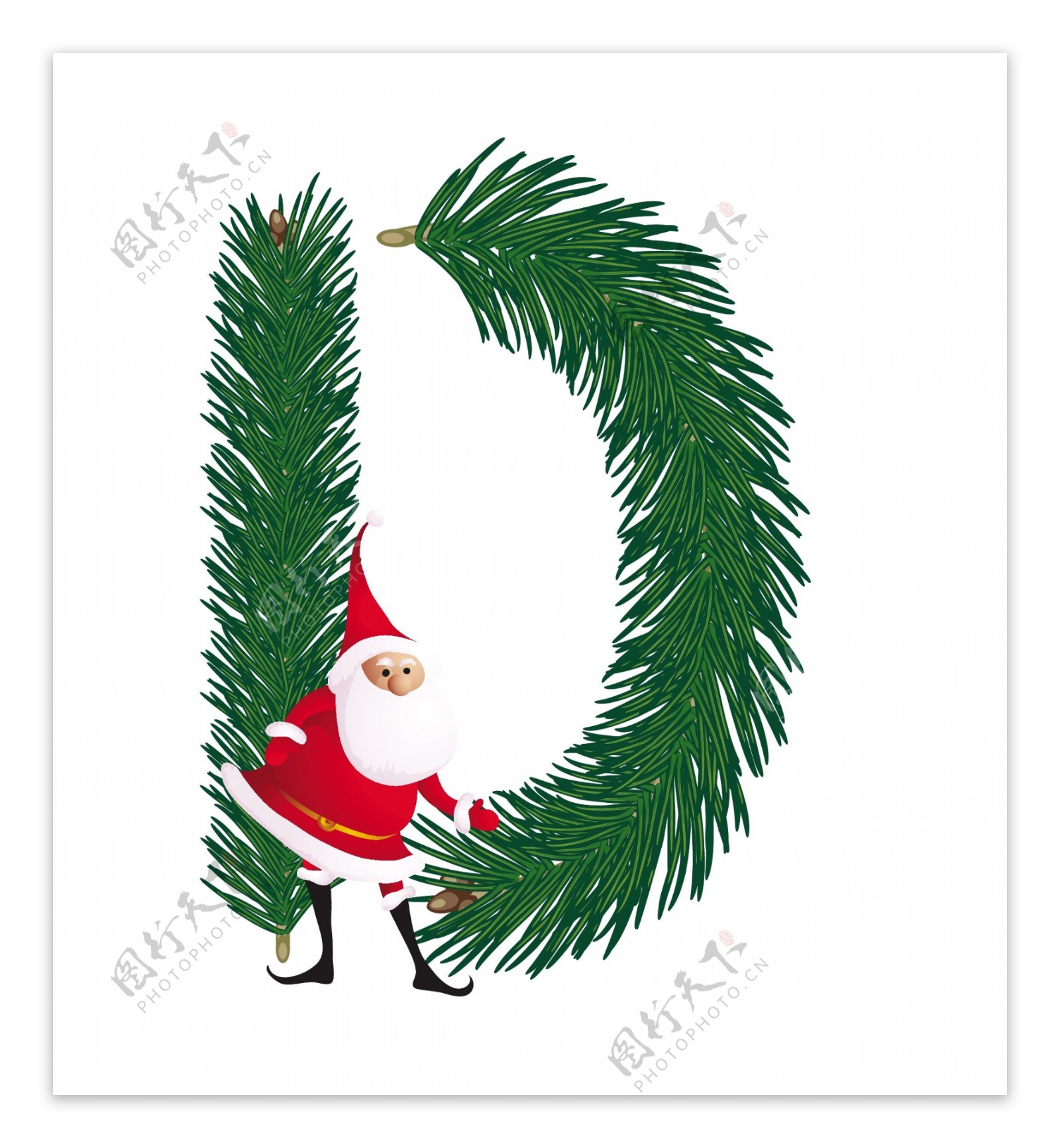 圣诞装饰杉树的ABC字母D矢量有趣的圣诞老人
