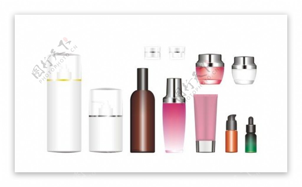 不同规格化妆品瓶子矢量素材