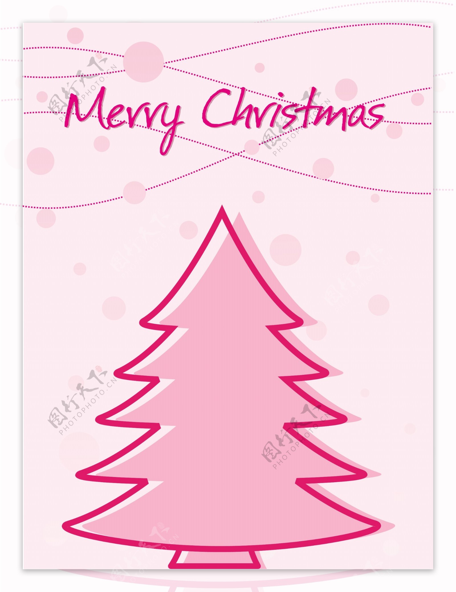 粉红色背景与圣诞树和雪