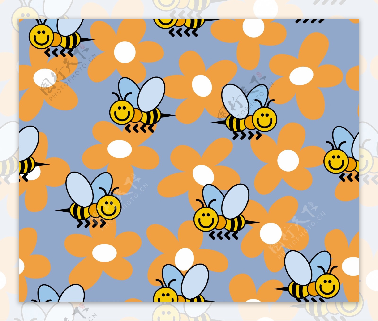 可爱蜜蜂花朵连续背景矢量素材2