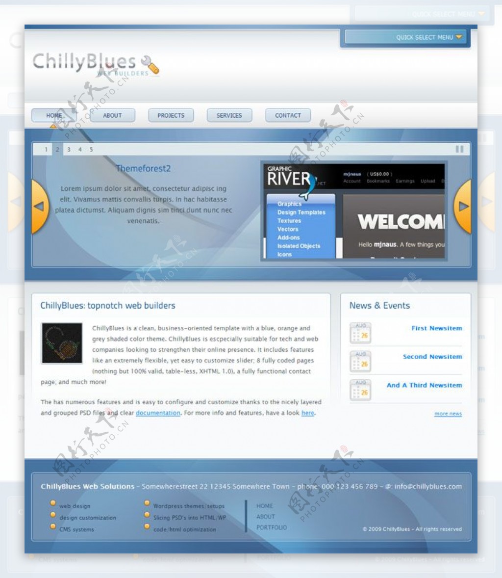 浅蓝风格CSS建站模板