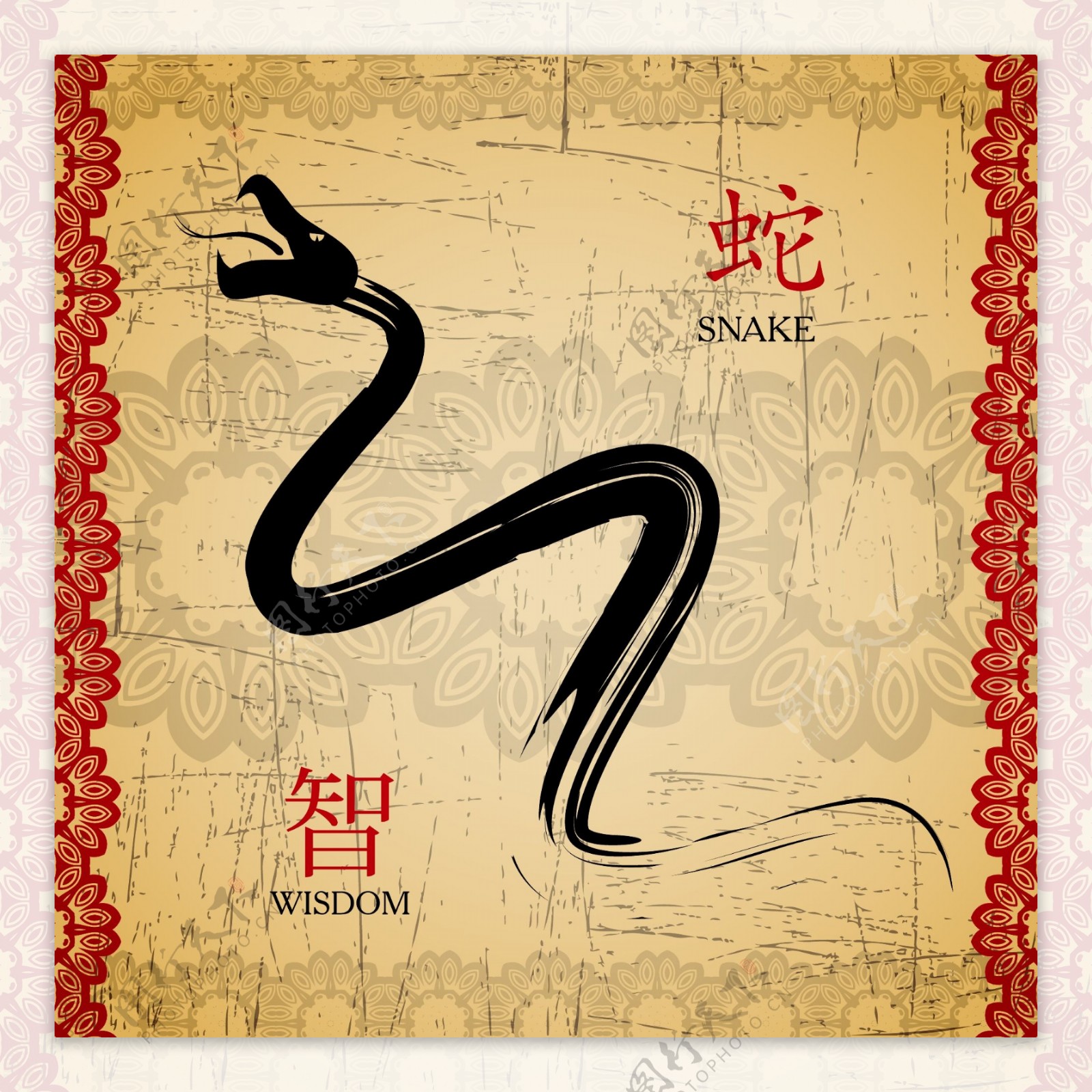 矢量蛇年古典底纹图片素材