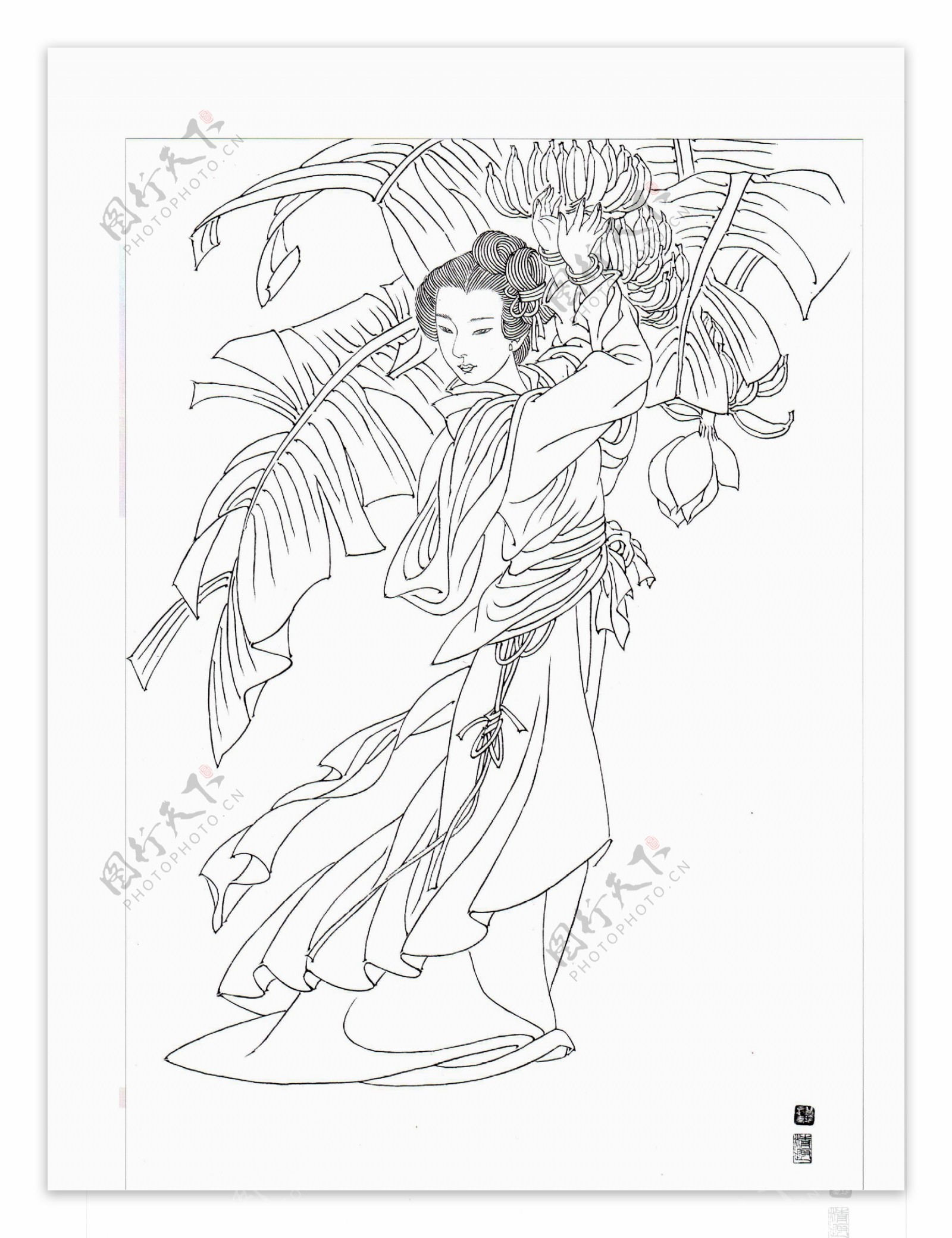 古代仕女白描图片