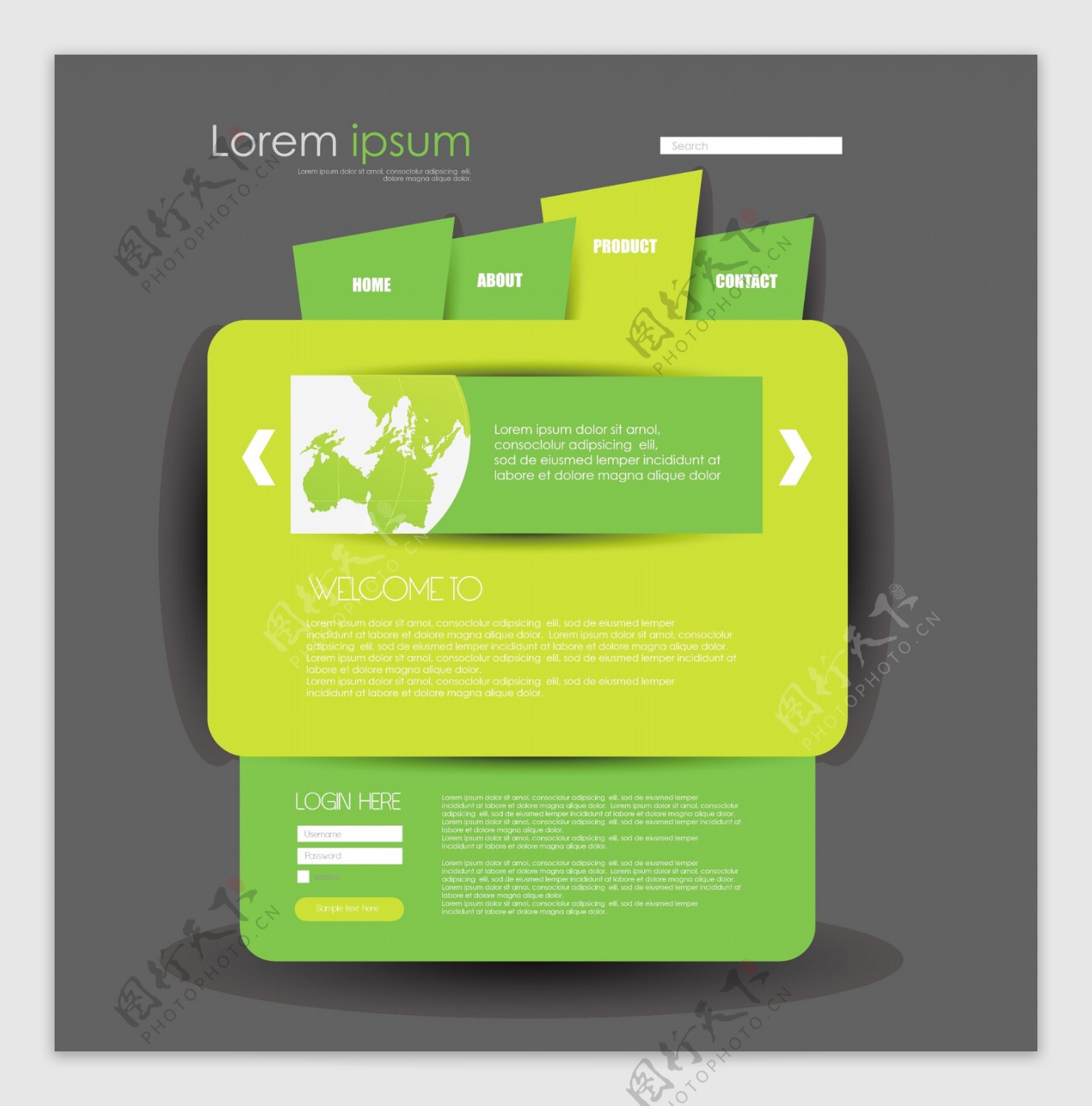 绿色主题网站设计模板矢量