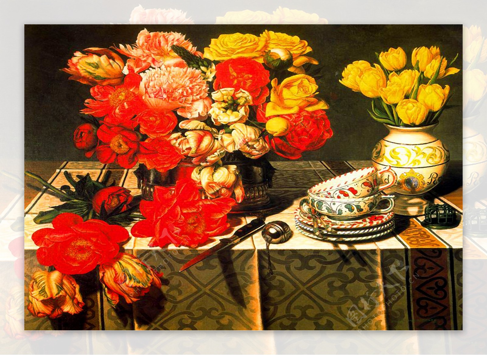 油画桌上的鲜花