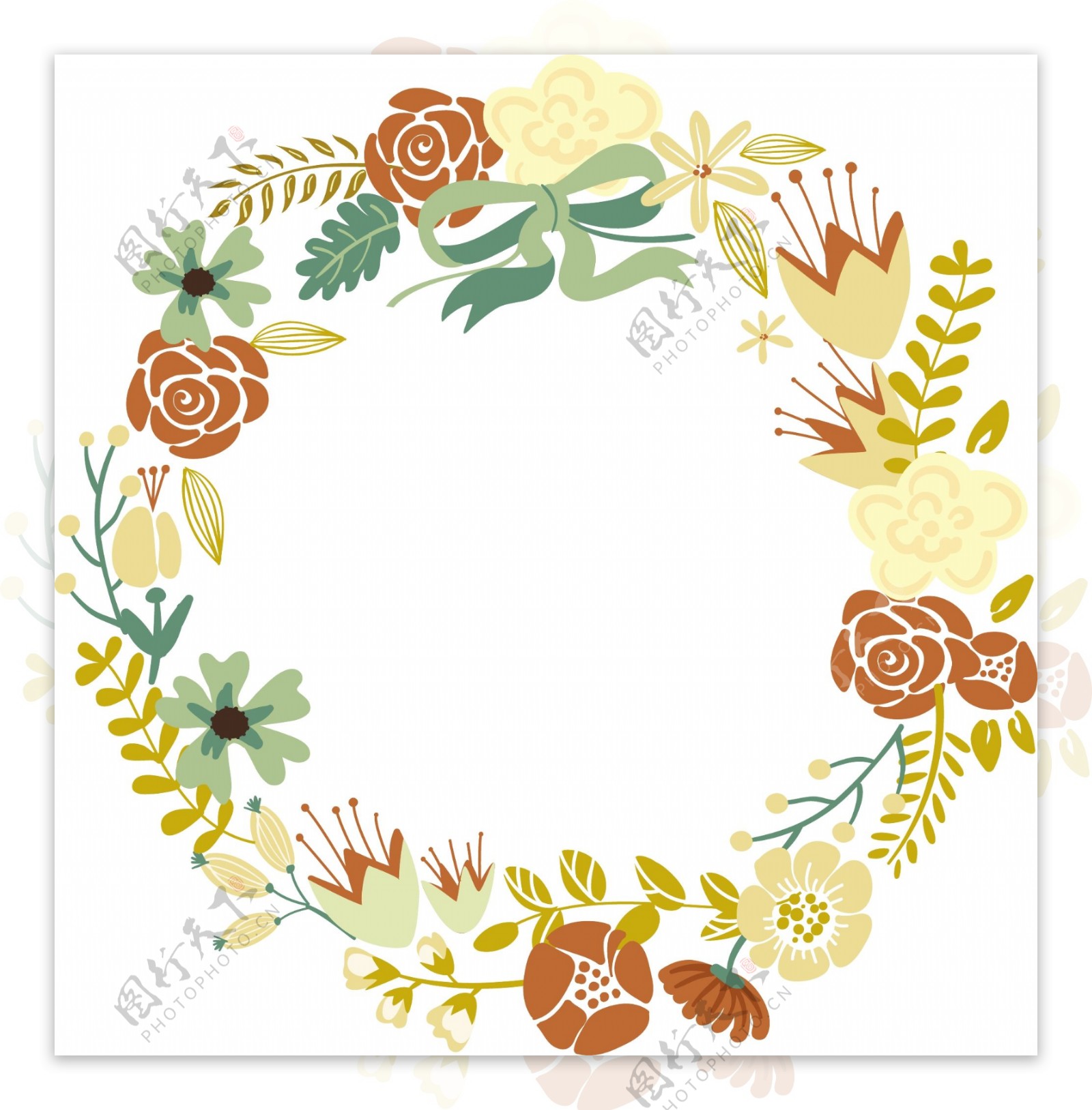 秋花的框架集可爱的复古的花的形状设置联合国环完美的婚礼请柬和生日卡片