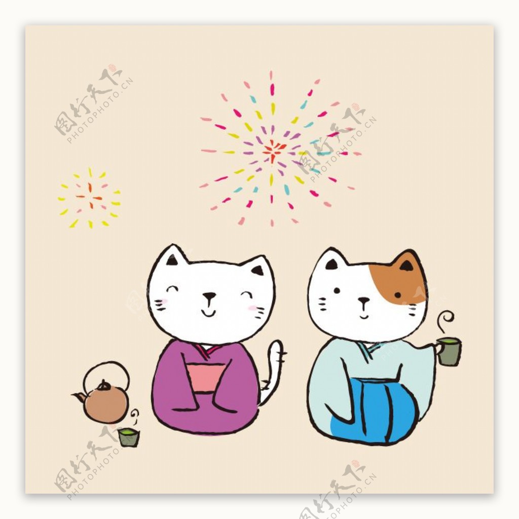 印花矢量图卡通卡通动物猫招财猫专题免费素材