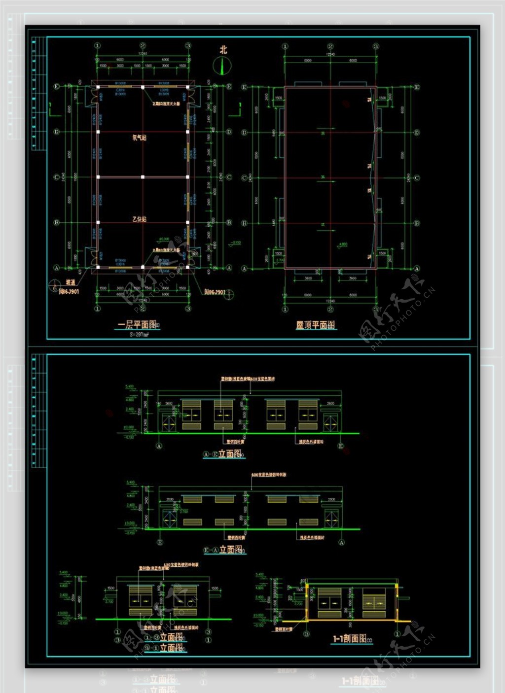 乙炔氧气站施工图CAD图纸