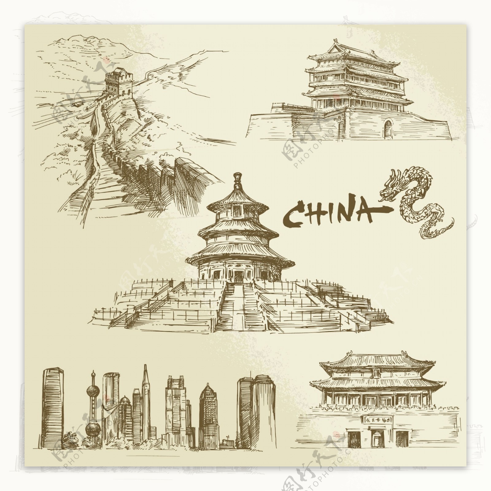 中国名建筑插画