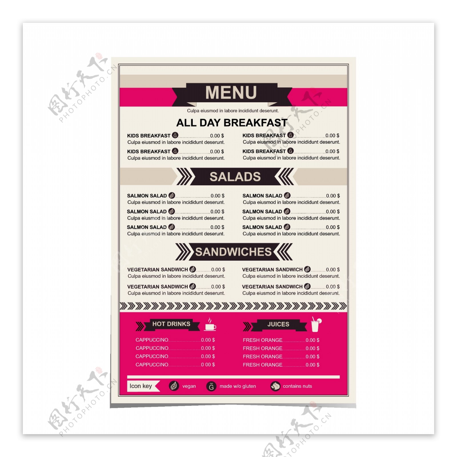 餐厅菜单上的价格列表模板向量03