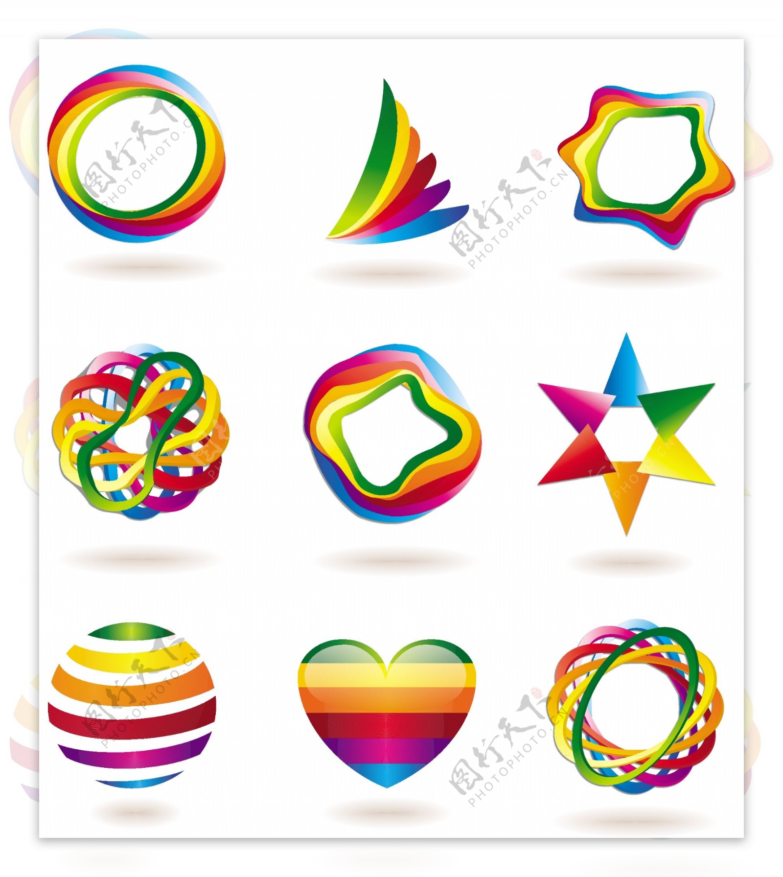 彩虹色彩立体logo元素矢量素材