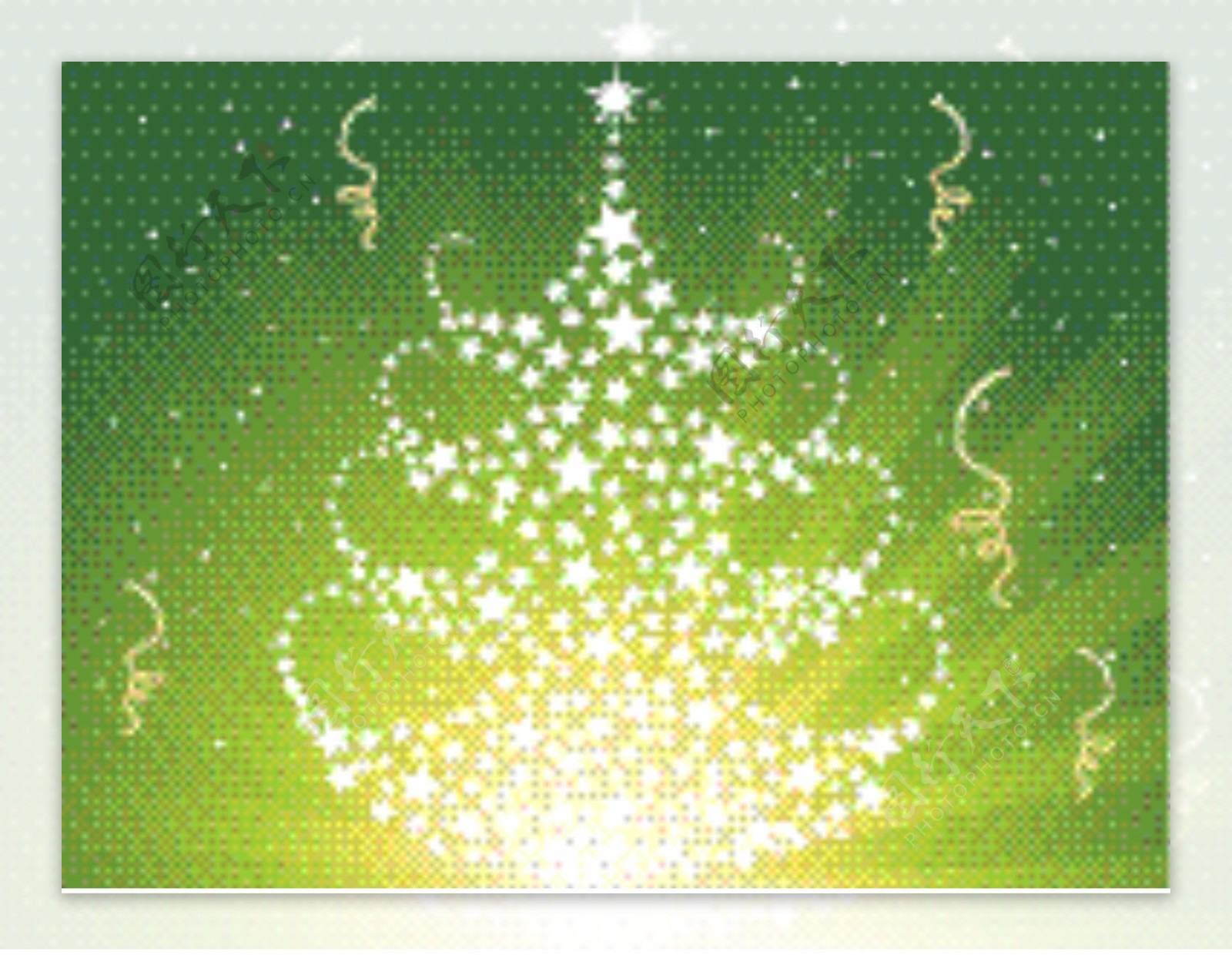 射线背景的闪烁星星图案的圣诞树