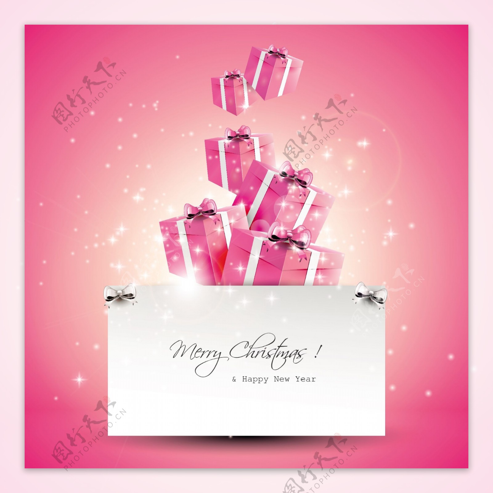 圣诞贺卡的粉红色礼盒EPS材料