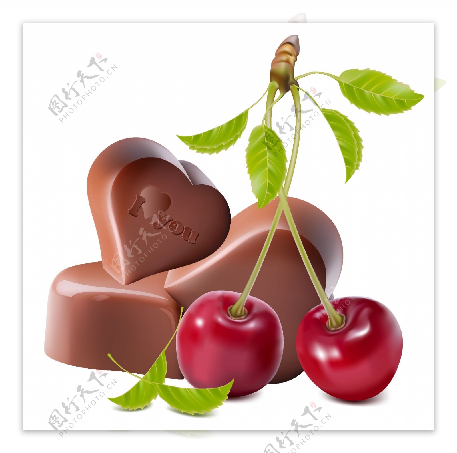 心形巧克力和樱桃矢量素材