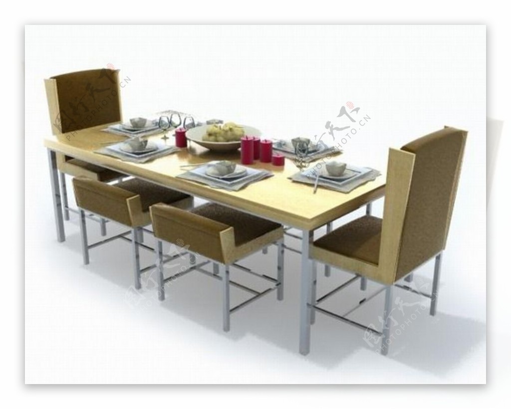 现代大方餐桌椅组合3D模型