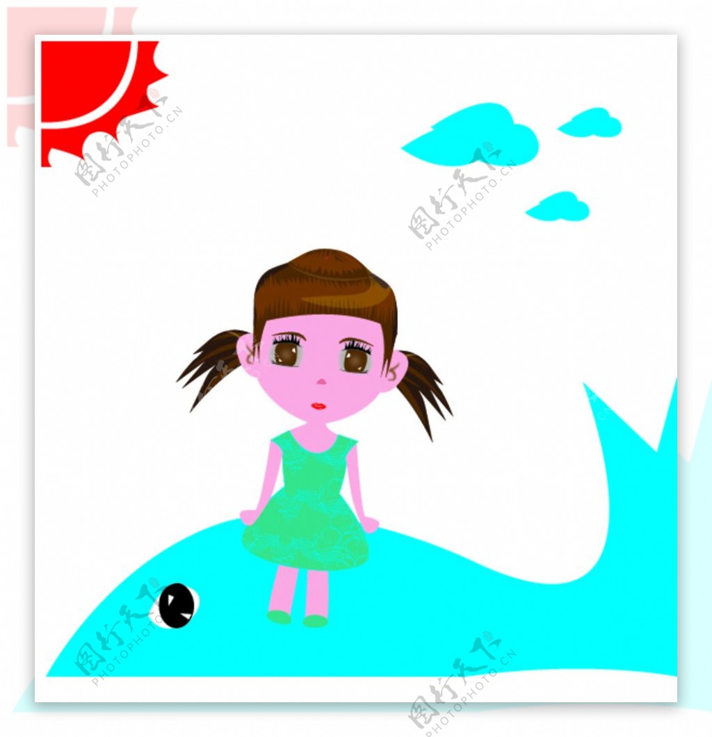 海豚背上的小女孩图片