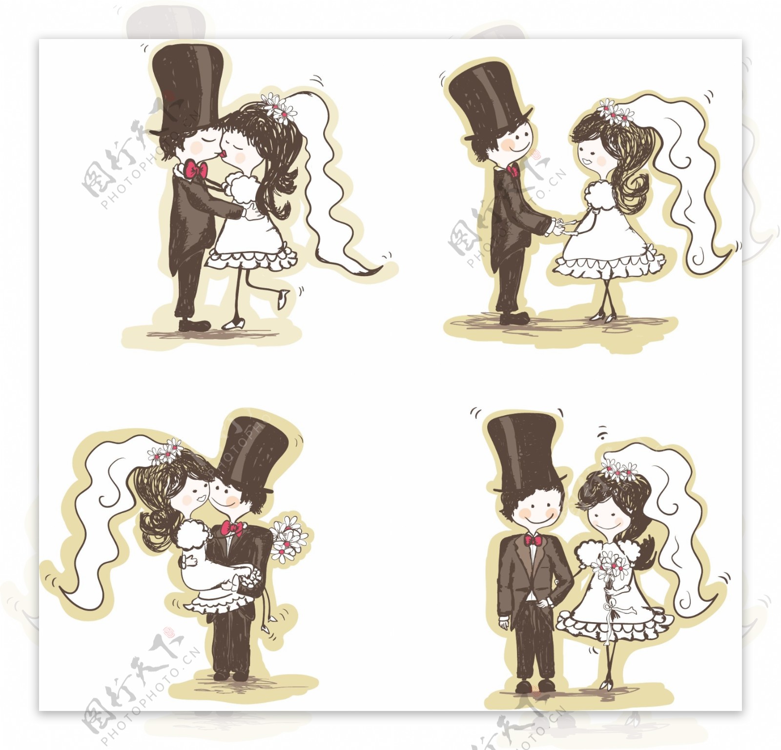 手绘婚礼人物卡通新郎新娘图片