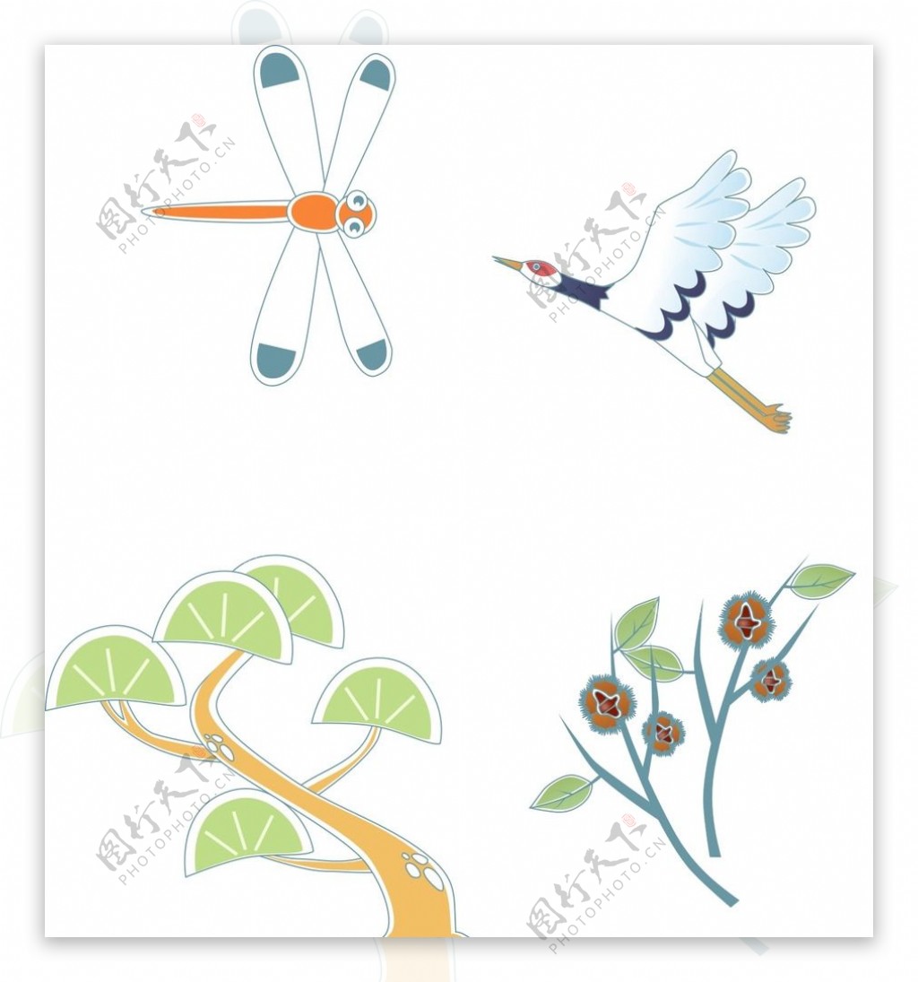 卡通松树蜻蜓图片