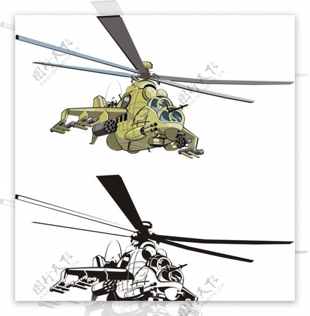 战斗直升机矢量图图片
