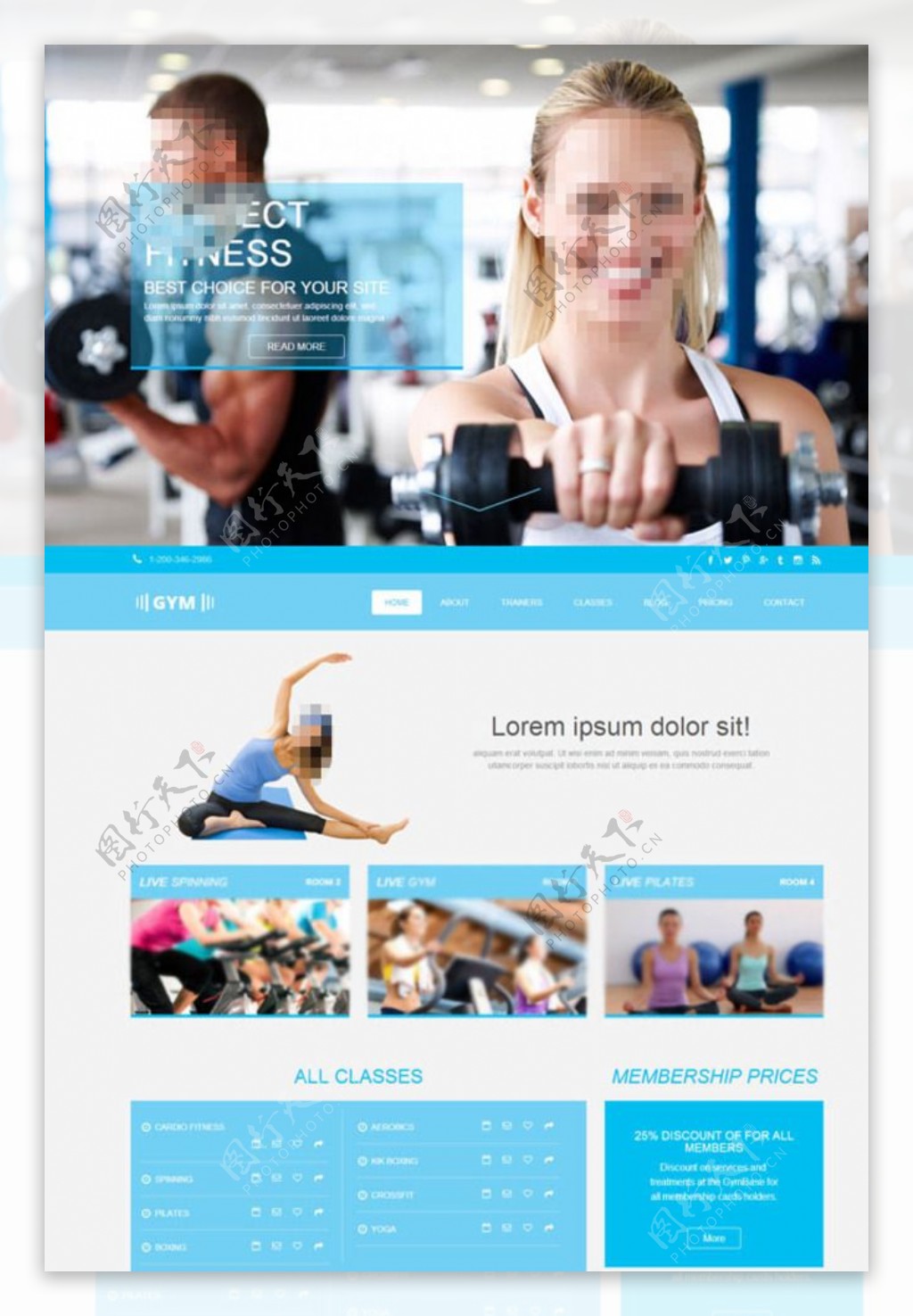 浅蓝色运动健身房网站图片