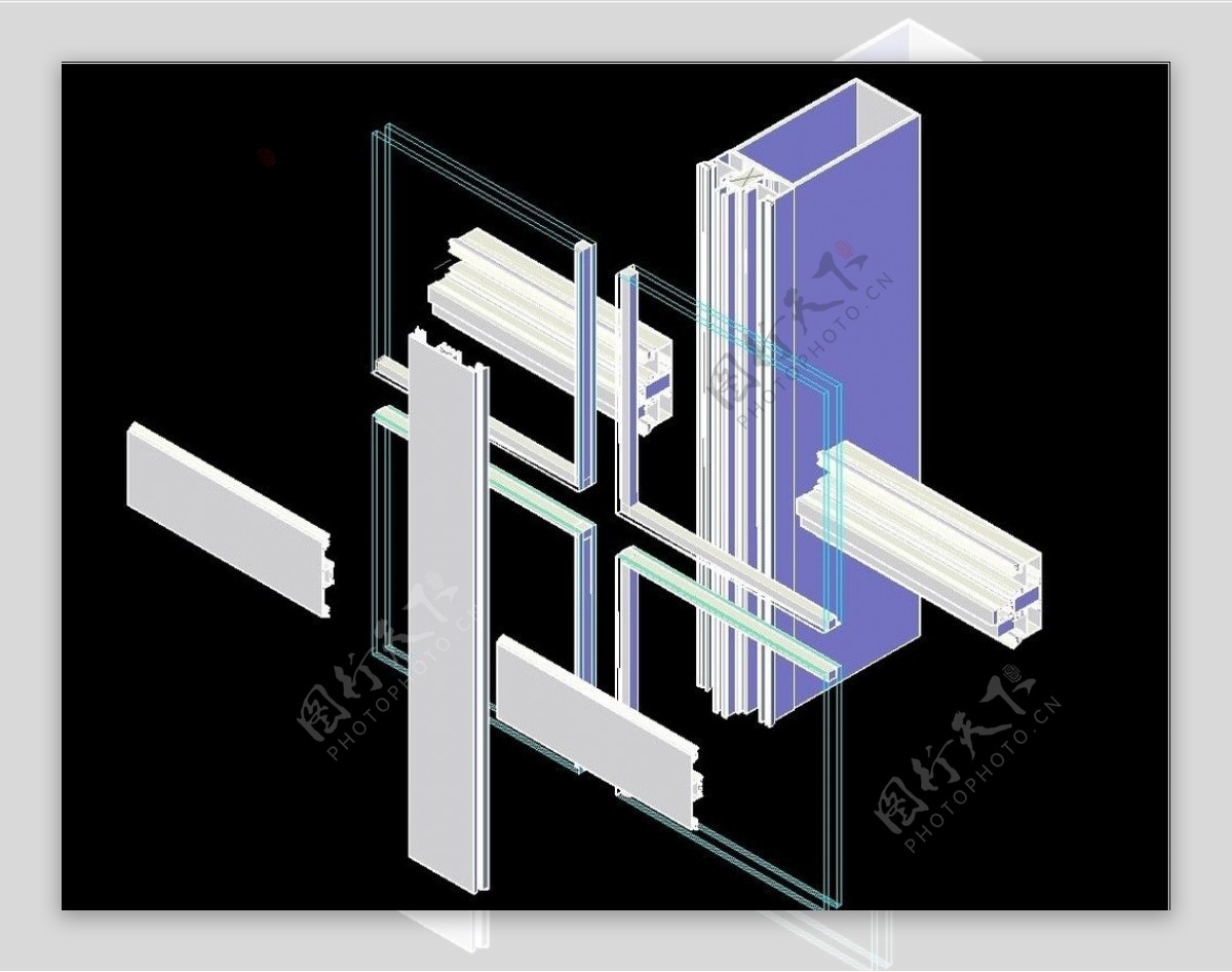 幕墙明框拼装三维展视图片