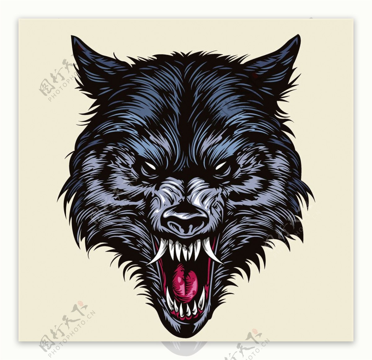 黑灰写实狼纹身图案