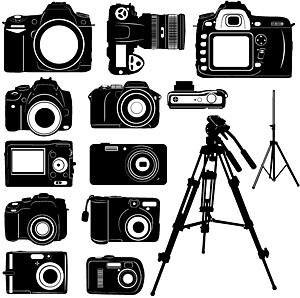 黑白数码相机剪影矢量素材图片