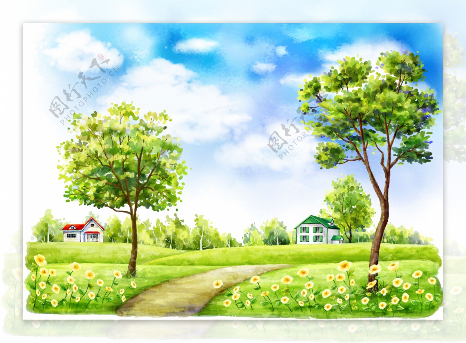 绿树风景插画图片
