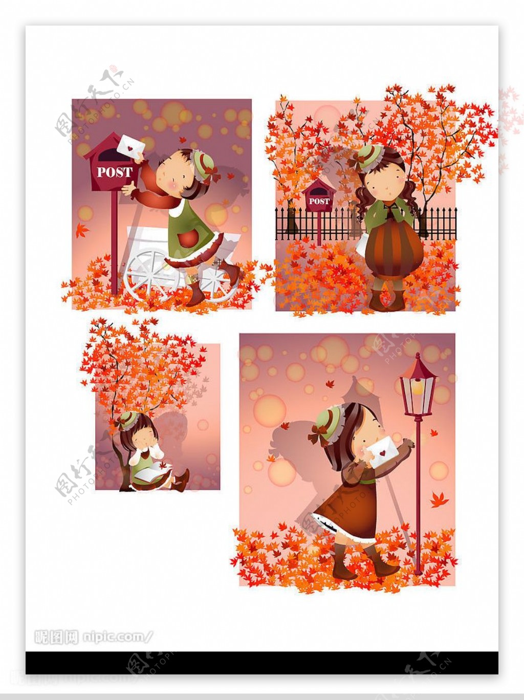 秋天的落叶主题韩国iClickart四季可爱女孩专辑图片