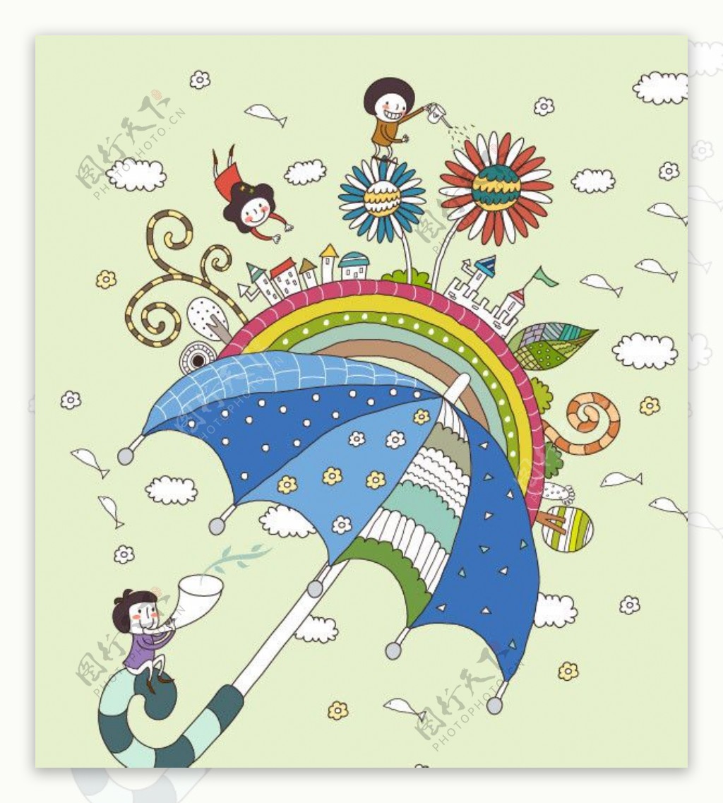 雨后彩虹卡通插画图片