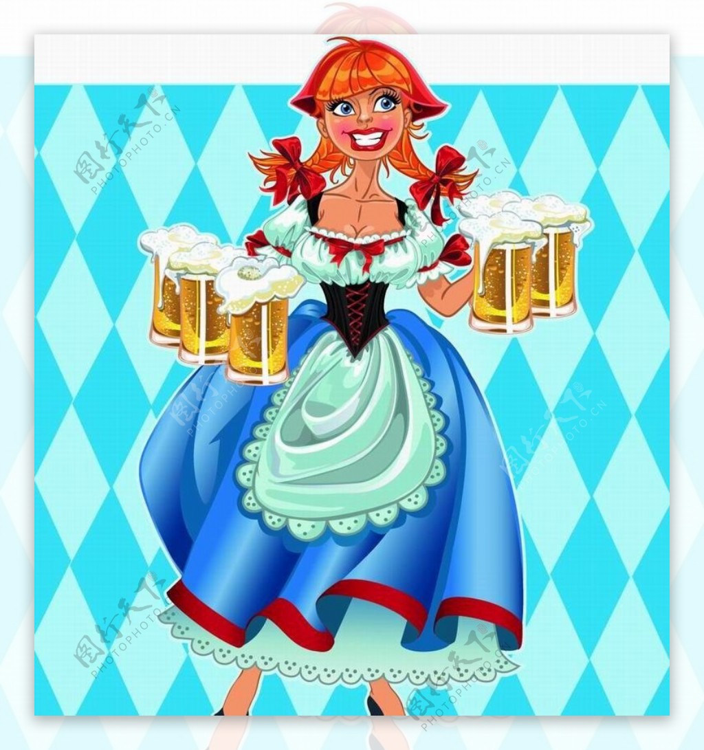 卡通啤酒女郎图片