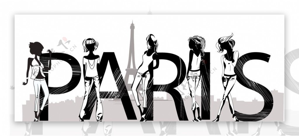 巴黎时尚女孩剪影图片