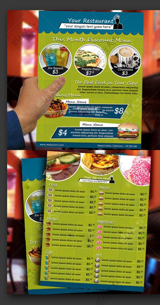 绿色快餐店菜单设计psd模板图片