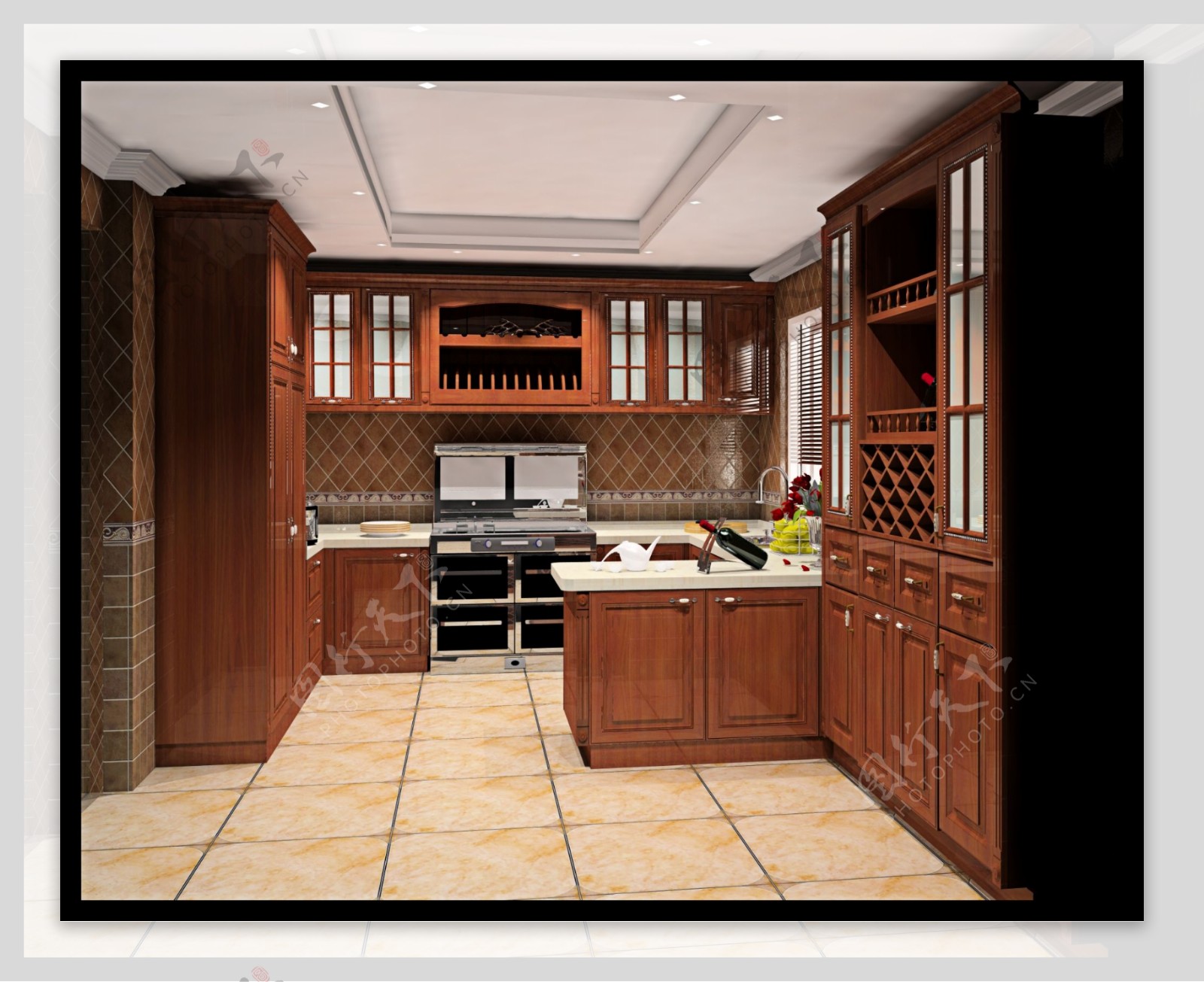 欧式原木深色厨房图片