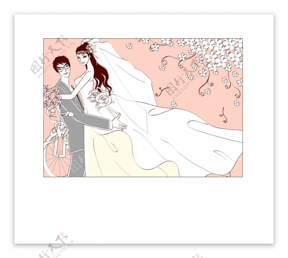 卡通幸福婚纱背景图片