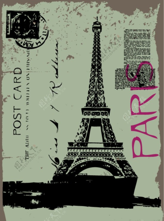 巴黎做旧明信片图片