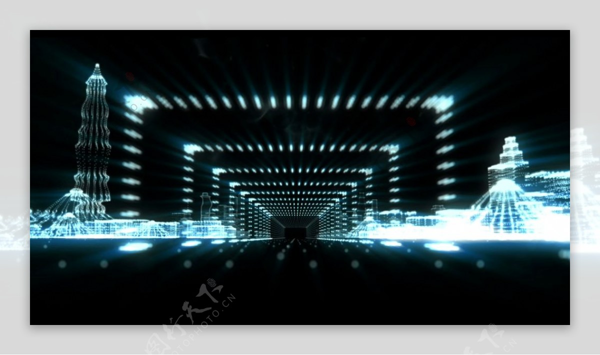 科技感线框城市LED大屏幕VJ