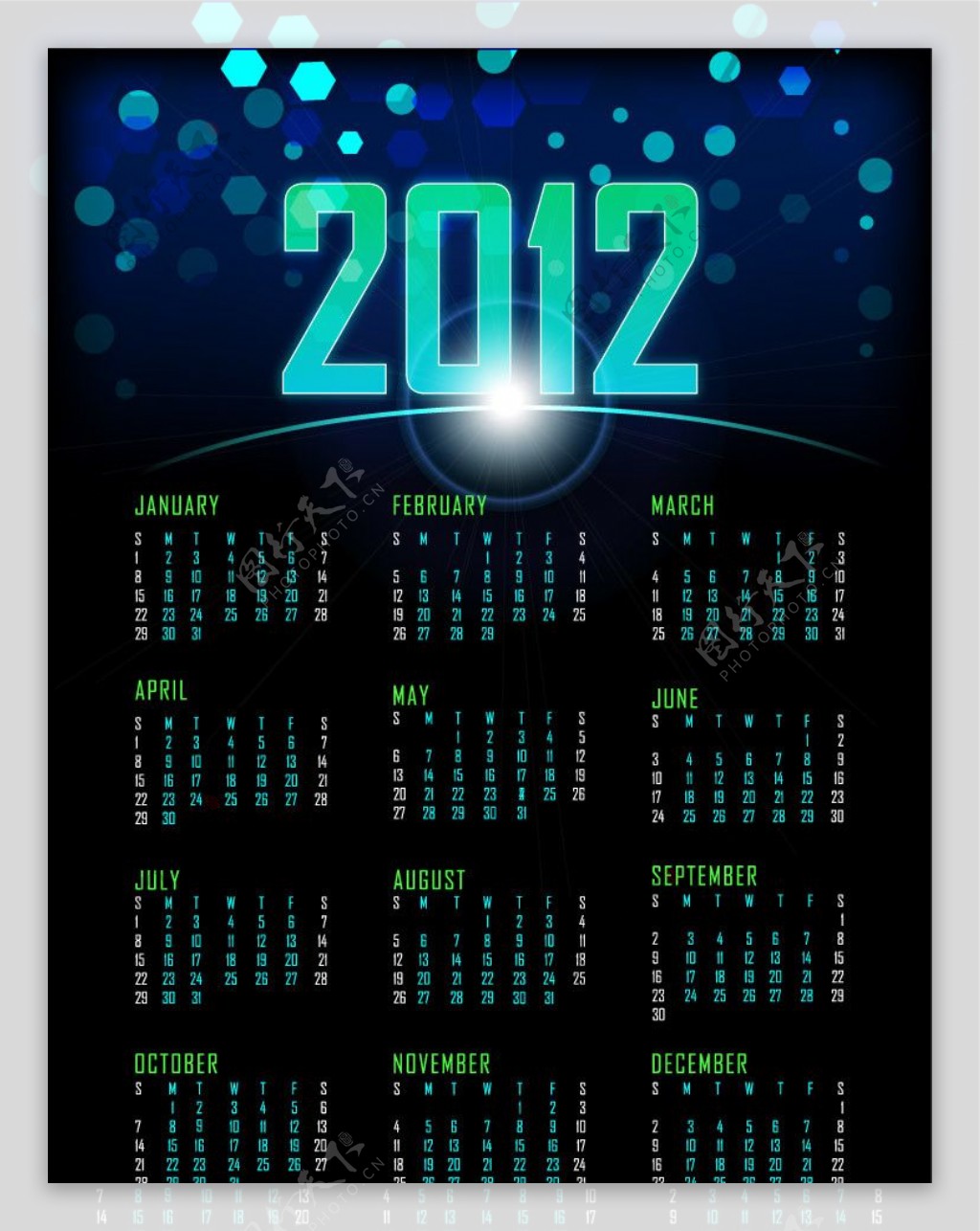 动感光圈光点2012日历图片